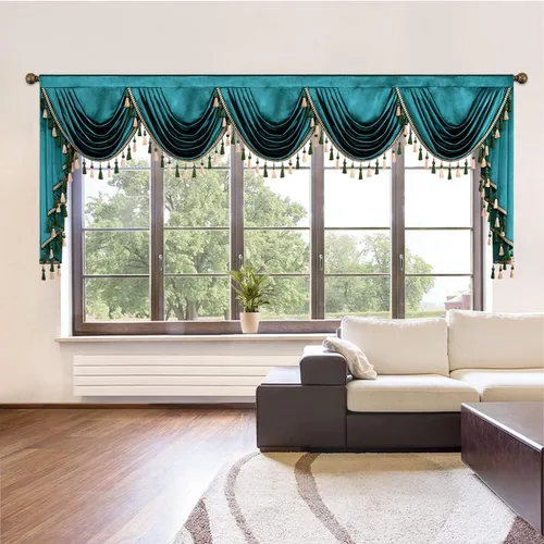 Miniatura 24 de VOGOL Cenefa de cortinas de terciopelo grueso para dormitorio, cenefas de cascada de lujo con aislamiento térmico dorado para sala de estar formal