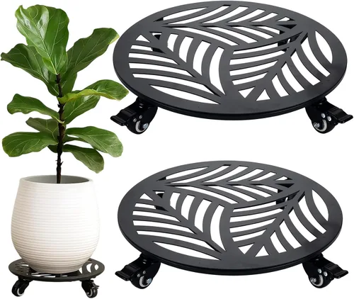 Miniatura 24 de 1 paquete de 30 cm de gran organizador de plantas de metal con 3 ruedas de PU metálicas, soporte rodante para plantas con ruedas para interiores