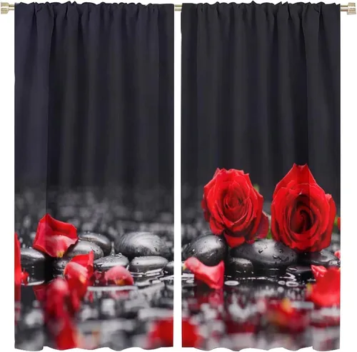 Miniatura 23 de Cortinas opacas con diseño floral de rosas para cocina, retro, rústicas, románticas, con bolsillo para barra, cortinas opacas para dormitorio, sala