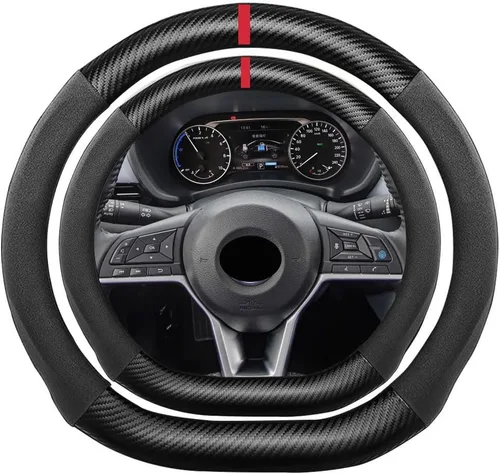 Miniatura 20 de Funda de volante de ante con fibra de carbono de K LAKEY, compatible con Porsche 718 Boxster Cayman 911 Panamera Macan Cayenne de 15 pulgadas, cuero