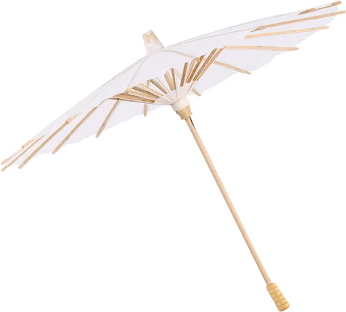 Tbest Paraguas decorativo de papel de color blanco para decoración escolar, accesorio para fotos, sombrilla de papel blanco de 23.6 in (diámetro de