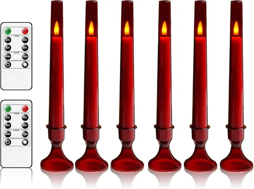 kakoya Velas cónicas sin llama mejoradas con control remoto, 6 piezas de acrílico que funcionan con pilas con palillos de vela, velas LED