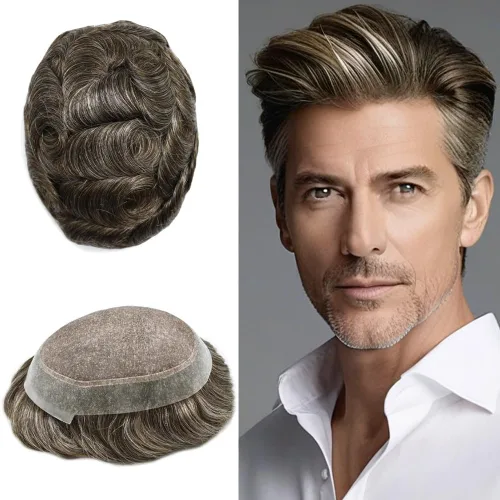 Miniatura 36 de Monofilamento fino para hombre, sistema de cabello humano Remy, piel de polietileno transparente alrededor del postizo de monofilamento, peluca