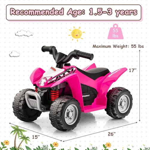 Miniatura 6 de OLAKIDS ATV para niños, vehículo eléctrico de 6 V para niños pequeños, auto motorizado de juguete de 4 ruedas para niños y niñas con luces LED, Coral