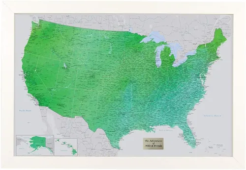 Miniatura 22 de Push Pin Travel Maps Encantador verde esmeralda personalizado Estados Unidos con alfileres y marco marrón de 27.5 x 39.5 pulgadas - Mapa tus viajes