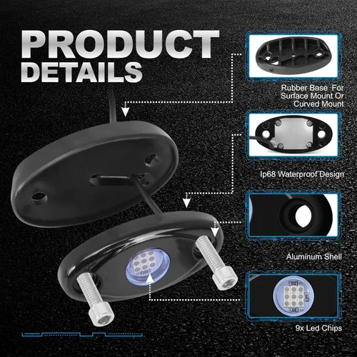 Miniatura 2 de 4Pods Rock Lights - Lámpara LED de neón azul para automóvil, camiones, ATV, UTV, SUV, barco, debajo de la carrocería, luces de motocicleta Rojo