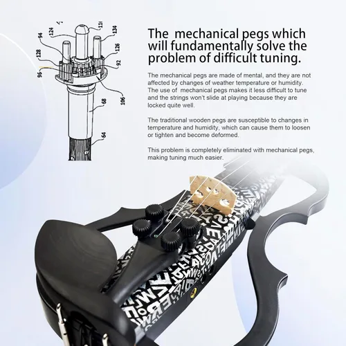 Miniatura 4 de Violín eléctrico de fibra de carbono premium tamaño completo 4/4, violín eléctrico silencioso profesional para adultos y adolescentes, violín