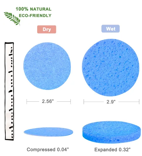 Miniatura 3 de 50 esponjas faciales comprimidas para limpieza diaria y exfoliación suave, esponja de celulosa 100% natural, perfecta para eliminar la piel muerta