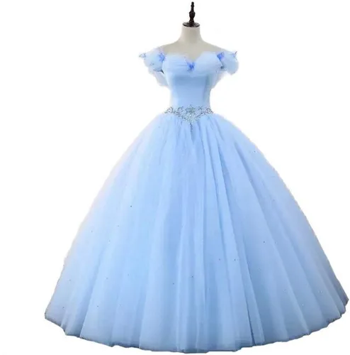 Miniatura 2 de Datangep - Vestido largo de quinceañera con encaje para mujer, ideal para baile, con tirantes plisados