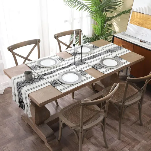 Miniatura 6 de Caminos de mesa tejidos estilo granja, caminos de mesa bohemios de 72 pulgadas de largo con borlas, elegantes caminos de mesa lavables para comedor