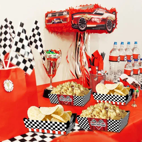 Miniatura 4 de 24 Piezas Bandejas de Comida Temática de Autos de Carreras Suministros para Fiestas de Pista de Carreras Decoraciones Vajilla Temática de Deportes