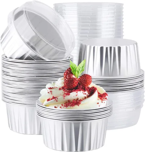 Miniatura 34 de EUSOAR Forros para cupcakes para hornear, 50 forros para magdalenas de 5 onzas, moldes de papel de aluminio desechables, recipientes de postre, 5