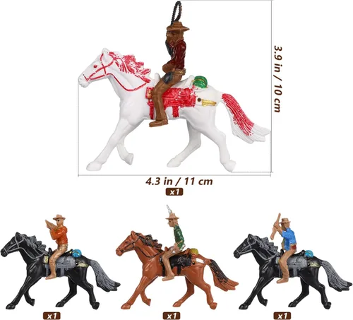 Miniatura 6 de Cowboy Toys Riding Horse Figurines: 4 piezas de figura de acción de vaquero Western Rodeo Toys - Figuras de caballos de plástico con jinete