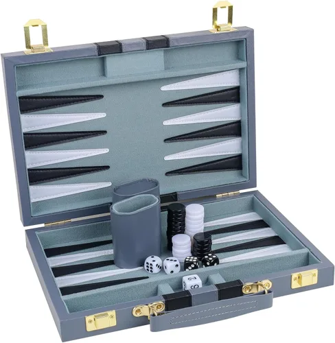 Miniatura 14 de Backgammon - Juego de 2 jugadores clásico de backgammon para adultos, juego de mesa con funda de piel sintética, portátil y juego de backgammon