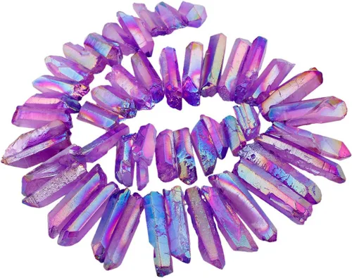 Miniatura 8 de SUNYIK Angel Aura Cuarzo con Revestimiento de Titanio Puntas de Cristal Palos Rugosos de Cuarzo Picos Cuentas de Punta Hebra de 15 Pulgadas Perforada