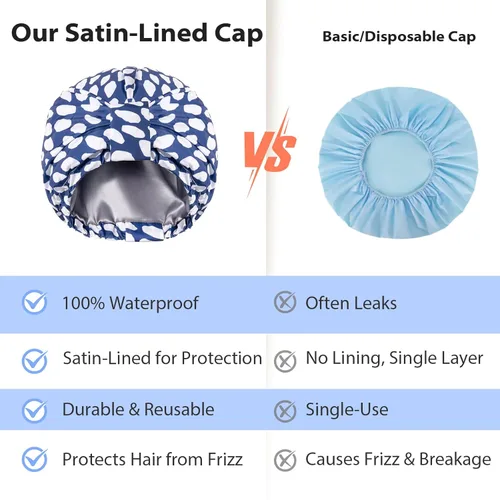 Miniatura 6 de INNELO Gorro de ducha de lujo para mujeres, reutilizable, impermeable, gorro de ducha de doble capa con correa elástica ajustable, gorro de baño