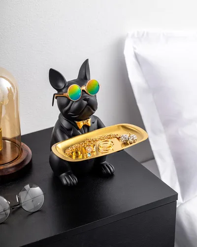 Miniatura 7 de Estatua de bulldog francés, bandeja de resina para llaves de bulldog para decoración de entrada, organizador de llaves para mesa de entrada, regalos