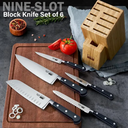 Miniatura 7 de Cooks Standard Juego de cuchillos de acero inoxidable de 6 piezas con bloque de bambú expandible para ranuras adicionales