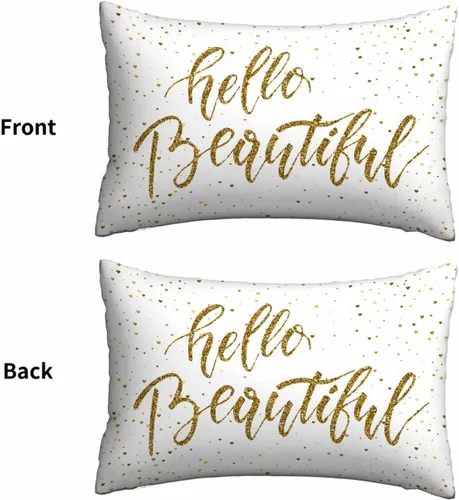 Miniatura 2 de Mugod Funda de almohada rectangular con purpurina dorada, cita motivacional, Hello Beautiful, funda de cojín decorativa para sofá de 20 x 30 pulgadas