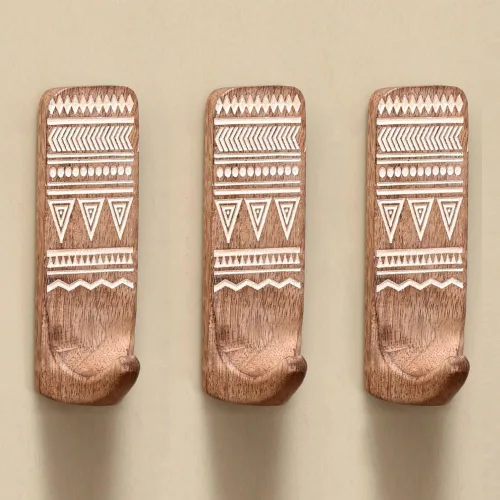 Miniatura 20 de Indian Shelf Ganchos de pared adhesivos de madera bohemios para colgar abrigos, llaves, correa, sombrero, toallero, bonito soporte para llaves