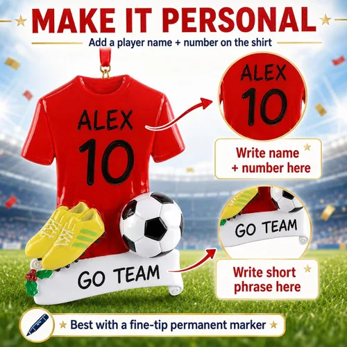 Miniatura 6 de Adornos de Navidad de fútbol personalizados – Adorno de fútbol 2025 – Adornos para fanáticos de los deportes – Regalos de atletismo rojo – Adorno