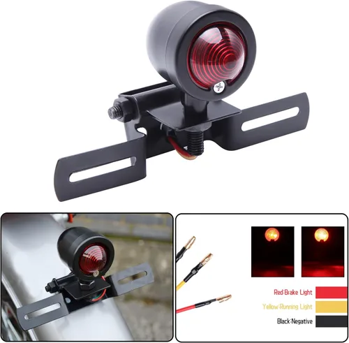 Miniatura 2 de DREAMIZER Luz trasera de motocicleta negra de 12 V, lámpara de parada de freno con soporte para placa de matrícula compatible con Bobber Chopper