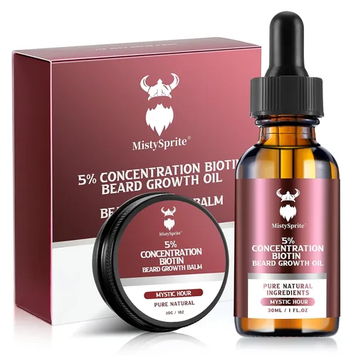 Kit de crecimiento de barba y bálsamo para barba - Kit de crecimiento de barba con concentración de 5% de biotina para hombres, ingredientes