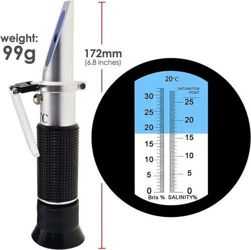Miniatura 6 de Refractómetro de salinidad Brix 2 en 1 escala dual 0-32% Brix y 0-28% de salinidad con cloruro de sodio ATC en alimentos Sal agua de mar Salmuera