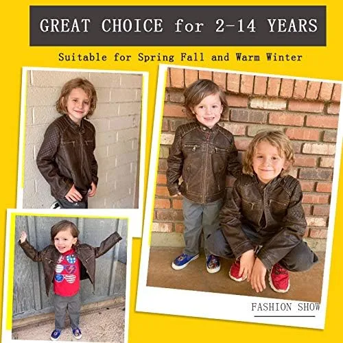 Miniatura 6 de BUDERMMY Boys Motorcycle Jacket Faux Leather Jackets for Kids Coats for Costume Party Waterproof