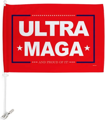 Bandera roja Ultra MAGA para automóvil, decoración de automóvil, decoración de ventana, soporte de montaje con clip en tapiz pequeño Pro Trump 2024