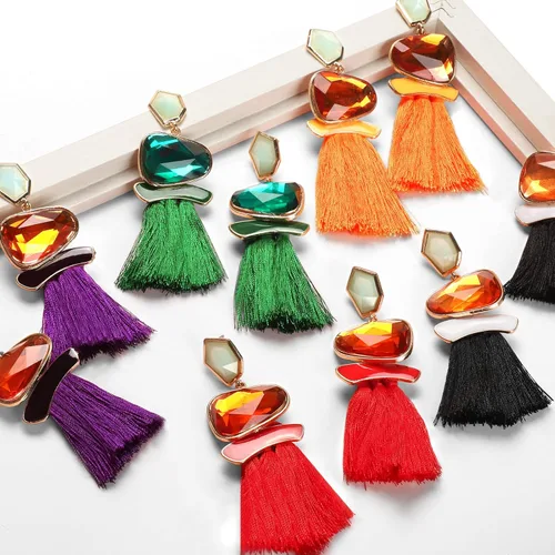 Miniatura 7 de Pendientes de borla de cristal con diseño de rosca bohemio