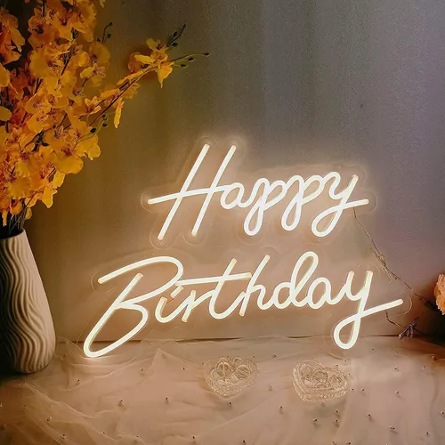 Miniatura 7 de Letrero de neón grande de feliz cumpleaños para decoración de pared, con interruptor regulable, letrero de neón reutilizable de feliz cumpleaños