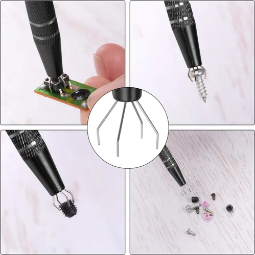 Miniatura 5 de HARFINGTON Herramienta de recogida de 4 garras de acero inoxidable, herramienta de extracción de chips IC con soporte de 4 puntas, pinzas de Negro