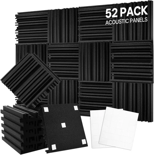VallisCo Paquete de 52 paneles acústicos mejorados de 2 x 12 x 12 pulgadas, paneles de espuma acústica para insonorización, reducción de ruido,