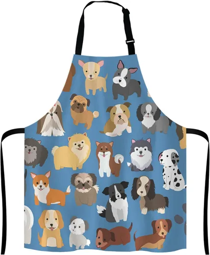 Delantal de perros de animales, divertido delantal con cuello ajustable para hombres y mujeres, adecuado para el hogar, cocina, camarera, chef,