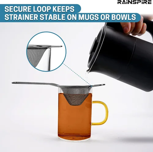 Miniatura 6 de Rainspire Colador pequeño de acero inoxidable de malla fina, mini colador de cóctel para cócteles, hierbas de té, café y bebidas, colador de té