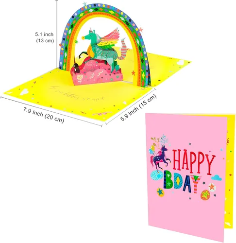 Miniatura 2 de WRAPAHOLIC Tarjeta de cumpleaños emergente en 3D, unicornio arcoíris, 5.9 x 7.9 pulgadas