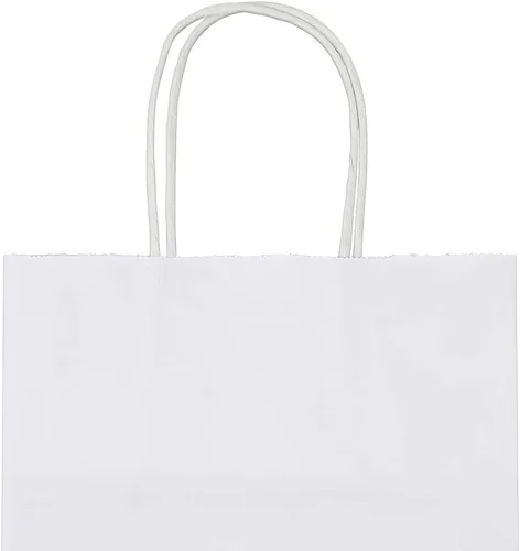 Miniatura 5 de bagmad Paquete de 100 bolsas de papel kraft blancas medianas resistentes con asas a granel, bolsas de regalo gruesas de 8 x 4.75 x 10 pulgadas
