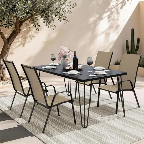 Miniatura 2 de JEAREY - Juego de 4 sillas de comedor de patio, juego de muebles de comedor apilables para exteriores, juego de comedor para todo clima para césped