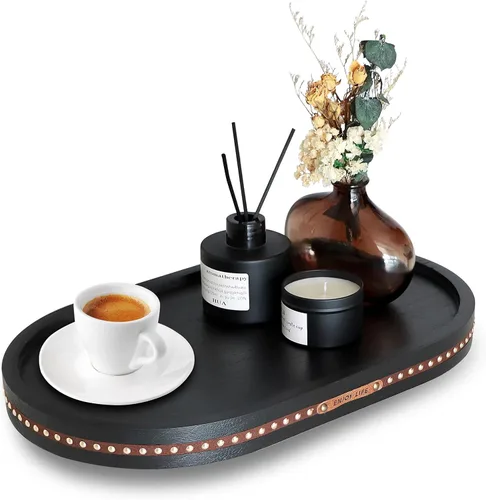 Miniatura 8 de Decoración Bandeja Redonda Decorativa de 11.81 pulgadas para Decoración del Hogar para Mesa de Café Mesa de Cocina de Granja Sala de Estar Baño