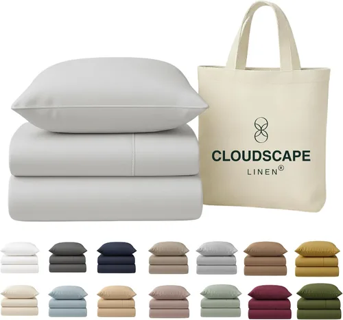 Miniatura 34 de Cloud Scape Linen - Juego de sábanas de 100% algodón egipcio, tamaño individual, juego de ropa de cama de lujo de 3 piezas, 400 hilos, calidad
