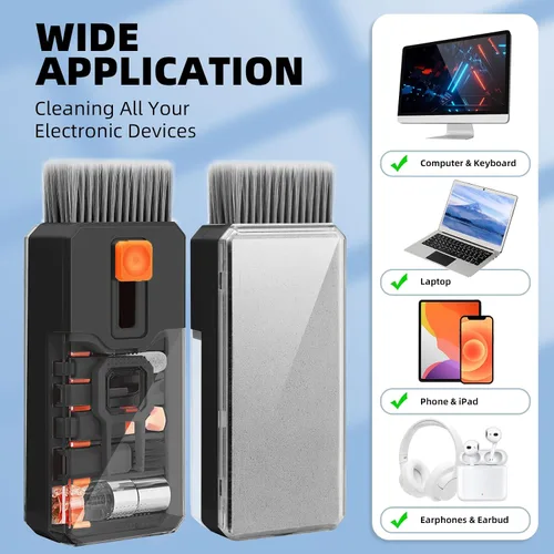 Miniatura 5 de Ordilend Kit de limpieza de teclado, limpiador de laptop, kit de limpieza de cámara de computadora todo en uno, herramienta de cepillo, limpiador