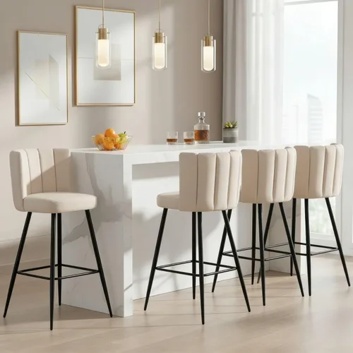 Miniatura 18 de Velvet - Taburetes de bar de 30 pulgadas de altura, juego de 2 taburetes de cocina modernos tapizados, taburetes de mostrador con patas de metal