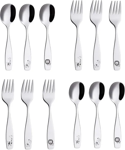 Miniatura 2 de ANNOVA Juego de cubiertos para niños de 12 piezas de acero inoxidable - 6 tenedores para niños, 6 cucharas de cena, utensilios para niños pequeños
