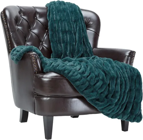 Miniatura 21 de Chanasya - Manta fruncida de pelo sintético de calidad prémium; lujosa manta de visón suave y reversible, 50 x 65 pulgadas, modelo Cathy Spice