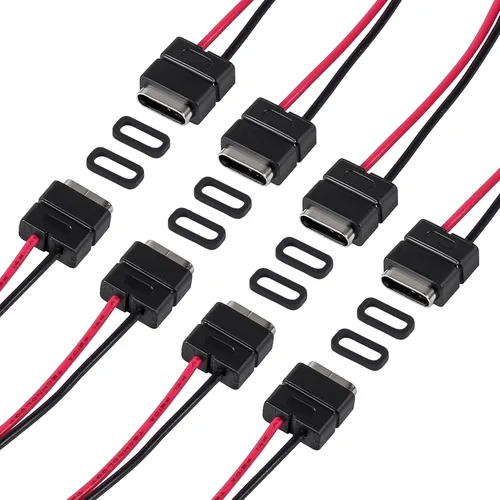 Miniatura 32 de 8pcs Bare Board Type-C Female Chassis Waterproof 2P Solder Wire Type USB C Pigtail Cable Extension Power Cable USB-C Plug to 2 Pin Bare Wire Open