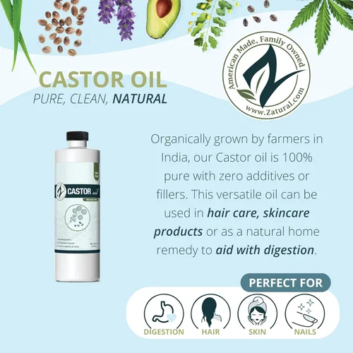 Miniatura 2 de Zatural Aceite de ricino cultivado de forma natural, 100% puro, prensado en frío, aceite de ricino sin hexano, suero de Eylash para el crecimiento