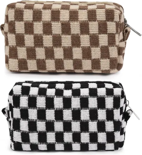 Miniatura 26 de SOIDRAM 6 Piezas Bolsa de Maquillaje a Cuadros Preppy Bolsa de Cosméticos a Granel Rosa Negra Bolsa de Maquillaje Personalizada Bolsa de Viaje de 6