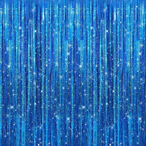 Miniatura 30 de Crosize Paquete de 2 Cortinas de Fondo de Flecos de Papel Metálico Negro de 3.3 x 9.9 pies, Cortinas de Fondo de Serpentinas, Decoraciones de Fiesta