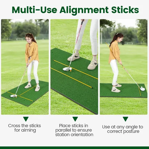 Miniatura 5 de Tangkula Tapete de golf para golpe, tapete de césped artificial para práctica de golf interior/exterior, incluye 2 camisetas de goma y 2 palos